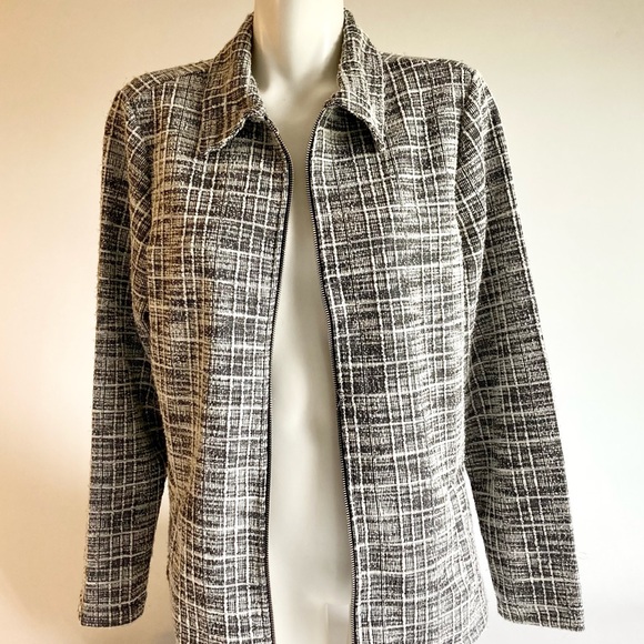 Emily Daniels Black White 44% Cotton 42% Polyester Zipper Closure Jacket size M - Picture 8 of 13